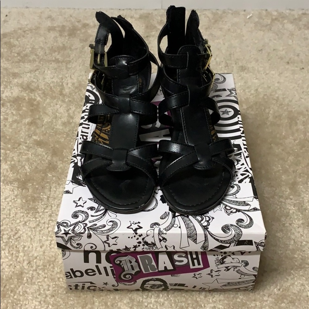 Cute Black Sandals w/ Gold Buckles